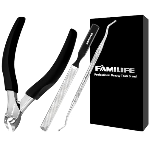 Pedicure Tool Kit and Ingrown Toenail Removal Kit, 3-Piece Set with Nail Nipper, Metal Nail File, and Fingernail Lifter for Thick, Ingrown Fingernail Removal Black 3 Pcs