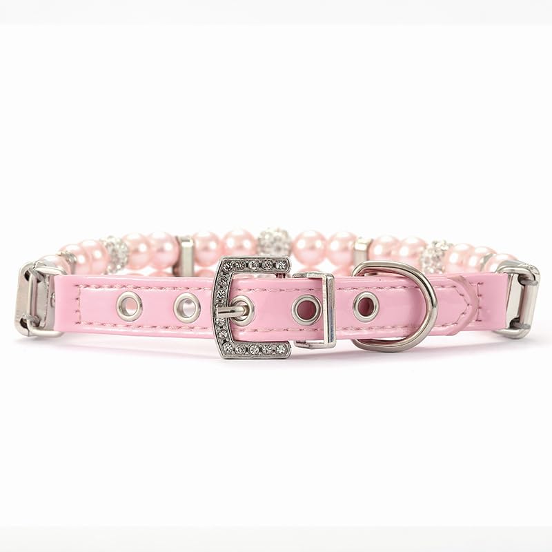 Pink Pearl Dog Collar, Crystal Fancy Bling Pearl Cat Collar Girl Puppy Collars Rhinestone Luxury Beaded Necklace Diamond Pet Jewelry for XXS XS Small Medium Female Dogs Cats, XS Pink XS(Neck 6-8") - BeesActive Australia