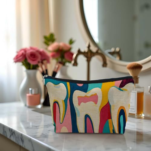 Dentist Gifts Makeup Cosmetic Bag for Women, Dental Assistants Hygienist Gifts, Abstract Tooth Dentist Dental Portable Travel Toiletry Bag Zipper Makeup Pouch Dental two