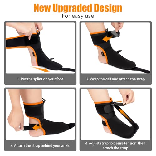 Plantar Fasciitis Night Splint Sock: Upgraded Plantar Fasciitis Brace with Support Plate for Women Men for Achilles Tendonitis Foot Drop Heel Spur Pain Relief Black-Orange Large