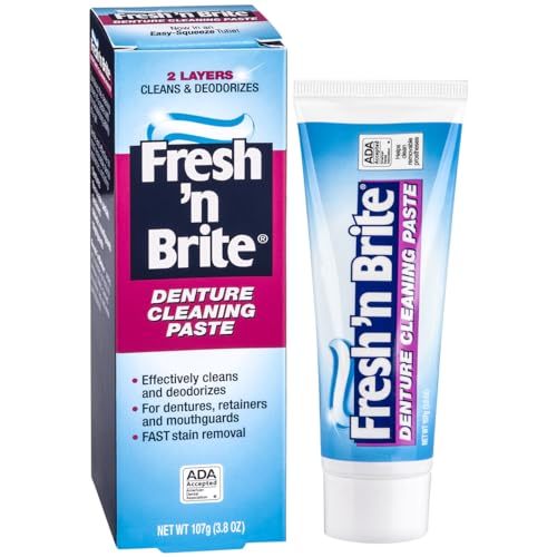 Fresh 'n Brite Denture Cleaning Paste For Dentures, Removable Partial Dentures, Retainers, Mouthguards, Nightguards, Fast Stain Removal, pack of 3, 3.8 oz Tubes