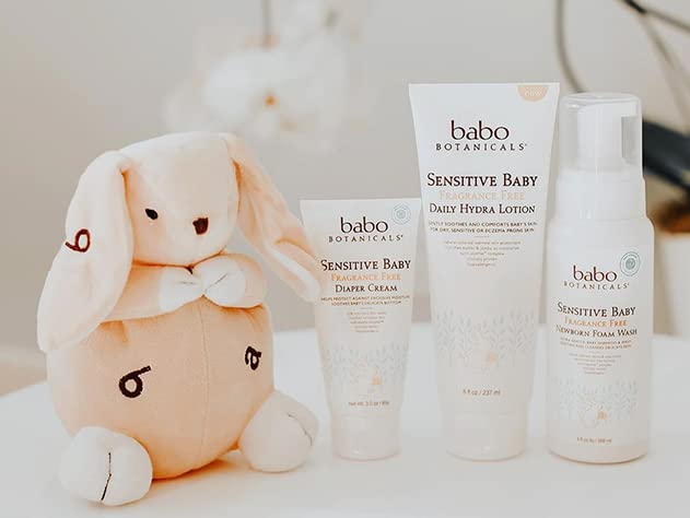 Babo Botanicals Sensitive Baby Fragrance-Free Diaper Cream - 25% Natural Zinc Oxide - Calendula, Shea & Cocoa Butter - EWG Verified - Vegan 3 Ounce (Pack of 1)
