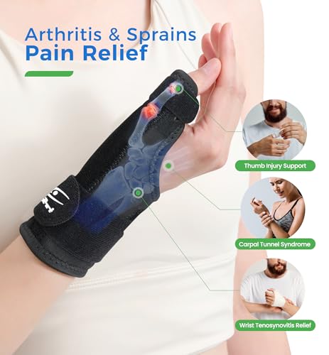 HiRui Thumb Spica Brace for Left or Right Hand, Adjustable Thumb Stabilizer Splint for Trigger Thumb, Gamer’s Thumb, Arthritis, Tendonitis, Sprains, CMC Pain Relief – Lightweight, Breathable (Black) Black