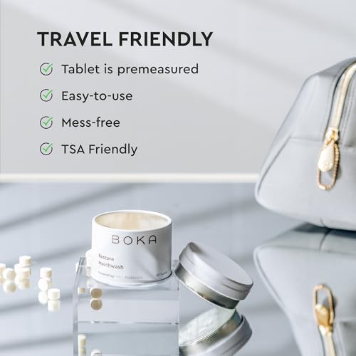 Boka Fluoride Free Probiotic Toothpaste Peppermint Blossom 4 Fl Oz and Travel Size Mouthwash Tablets Mint 1pack 90 pcs, Appropriate for Sensitive Teeth, Freshens Breath Bundle