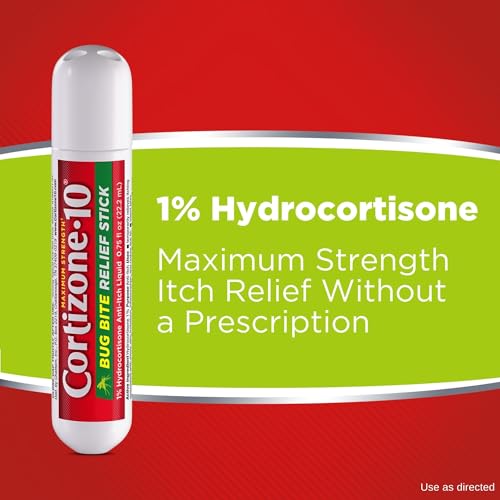 Cortizone-10 Maximum Strength Itch Relief Bug Bite Relief Stick 1% Hydrocortisone, Fast-Acting, Anti-Itch Liquid for Bug Bites, Rash, Eczema, Psoriasis, Poison Ivy, Oak, Sumac, .75 fl. oz, 4 pk