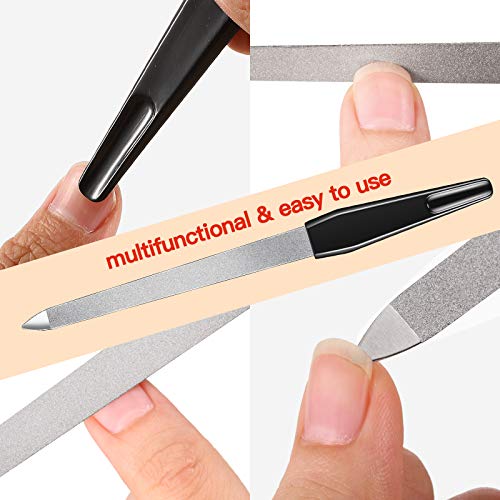 12 Pcs Metal Nail File 6.7 Inch Stainless Steel Nail File Double Sides with Anti Slip Handle Fingernails Toenails Manicure Tool for Woman and Men(Black) Black