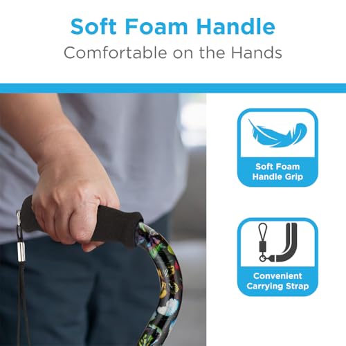 NOVA Offset Walking Cane for Seniors, Men & Women – Lightweight Adjustable Walking Cane with Soft Foam Grip, Wrist Strap, Anti-Rattle Lock & Non-Slip Tip – Stylish Mobility Aid Butterfly