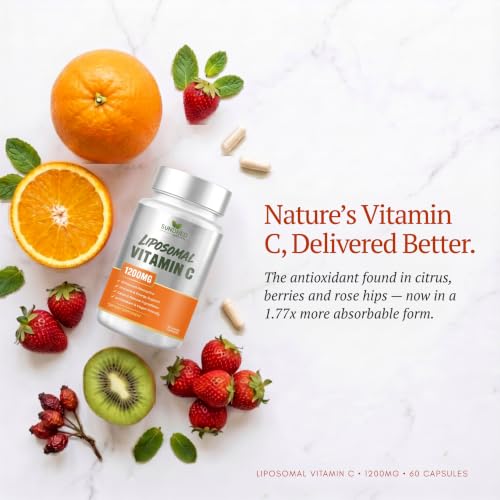 Pure Liposomal Vitamin C - 1200mg Immune System & Collagen Health Booster, Anti Aging Skin Vitamins, Sodium Ascorbate, Sunflower Lecithin (120 Capsules / 2 Months) (Pack of 2) 120 Count (Pack of 2)