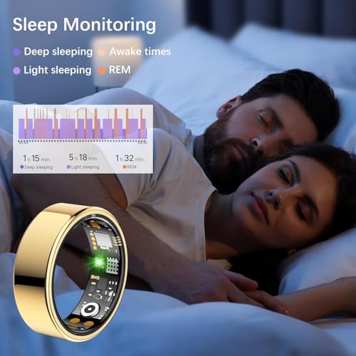 Smart Health Ring for Women Men, Fitness Tracker Ring with Heart Rate, Blood Oxygen, Sleep Tracker, Step Tracker, No Subscription Fee, IP68 Waterproof Smart Ring for iphone & Android (Gold, 11#) Gold 11#
