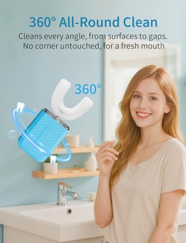 U-Shaped Electric Toothbrush, 4 Modes, 60-Second Clean, Magnetic Contact Charging, Travel-Friendly Blue