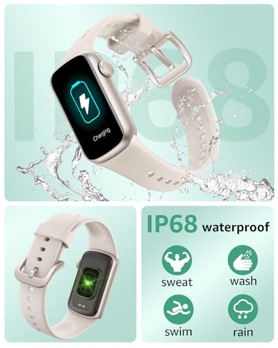 IMFRCHCS Fitness Tracker with Step Counter/Stopwatch, Activity Health Tracker with Blood Pressure Heart Rate Monitor, Sleep Tracker, 137+ Sport Modes, Pedometer Smart Watch, Gift for Women Men Beige