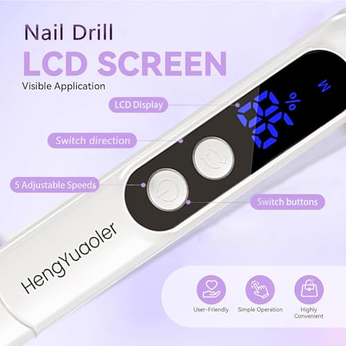 Electric Nail Drill Professional Manicure Pedicure Kit Acrylic Nail Drill Machine for Gel Cordless Nail File Machine Toe Nail Tools 3 Speeds Thick Toenail Grinder(White white