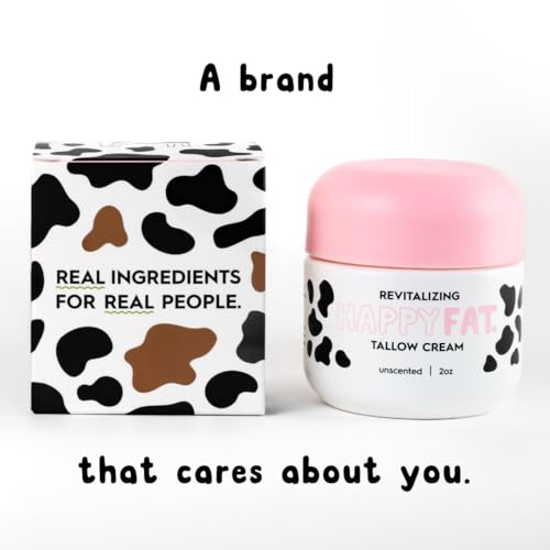 HappyFat Whipped Beef Tallow Moisturizer - USA Made - With Raw Manuka Honey, Organic Jojoba Oil, Marigold Flower, Vitamin E - 100% Grass Fed & Finished - For Sensitive Skin - Unscented 2oz