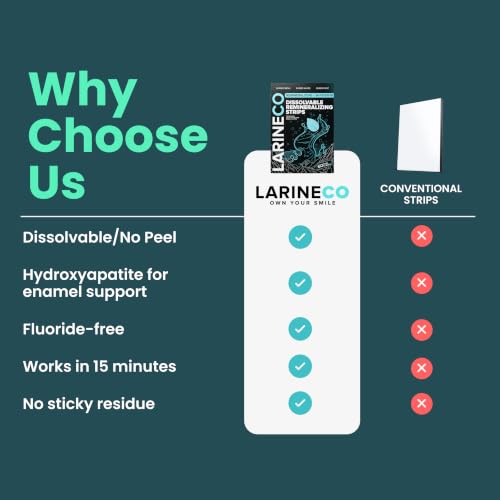 Larineco Dissolvable Whitening Strips - Dissolves Without Removal, Hydrogen Peroxide & Hydroxyapatite Remineralizing Support, Stay Put & Dissolve Cleanly, Smooth Mouthfeel, 60 Count, Mild Sweet, White