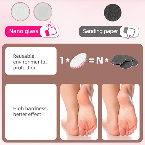 Cordless Electric Foot File & Callus Remover - Professional Pedicure Tool with 4 Nano Glass Grinding Heads, Dead Skin Remover for Cracked Heels and Rough Feet - Rechargeable Foot Sander