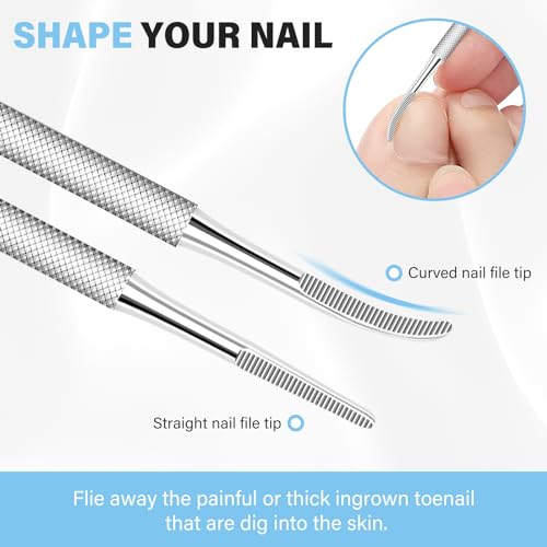 2PCS Ingrown Toenail File and Lifters, Upgraded Professional Surgical Safe Ingrown Toenail Removal Kit Ingrown Toenail Tool White