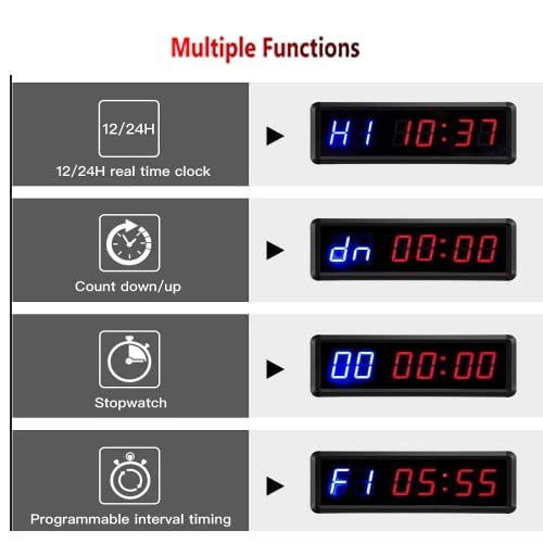 Gym Clock With Remote, 1.5" 1.8" Metal LED Timer, Crossfit Workout Stopwatch, Tabata Countdown for Home 1.5“ Metal & Remote Blue + Red - BeesActive Australia