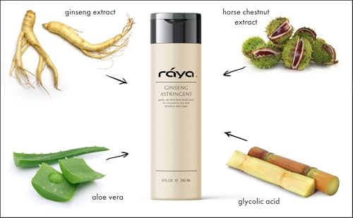 RAYA Ginseng Astringent with AHA 8 oz (G-205) | Gentle Glycolic Facial Toner for Dry and Sensitive Skin | Helps Tighten Pores, Smooth Complexion, and Reduce Fine Lines | Made with Alpha Hydroxy Acids 8 Fl Oz (Pack of 1)