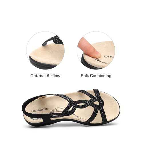 DREAM PAIRS Women's Orthopedic Walking Flat Sandals 7 Black