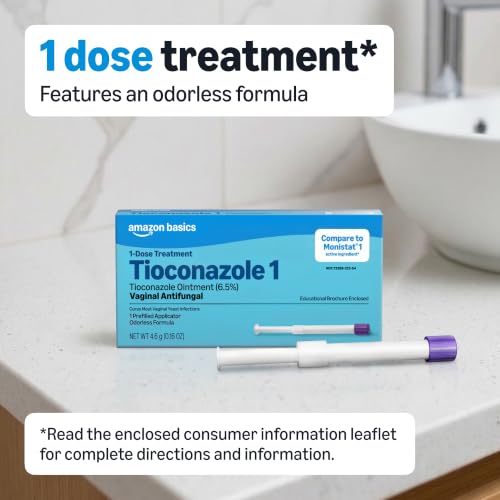 Amazon Basics Tioconazole Ointment 6.5 Percent, 1-Dose Treatment, Vaginal Yeast Infection Treatment for Women, Feminine Care, 0.16 Ounce (Pack of 1) (Previously Care) 0.16 Ounce (Pack of 1)