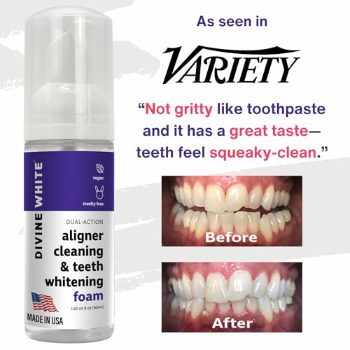 Dual-Action Stain Removal Aligner/Retainer Cleaner and Teeth Whitening Foam- Hydrogen Peroxide-Good for Invisalign, ClearCorrect, SmileDirectClub, Byte -Oral Care-Foam Toothpaste, 2-Pack 2 Pack