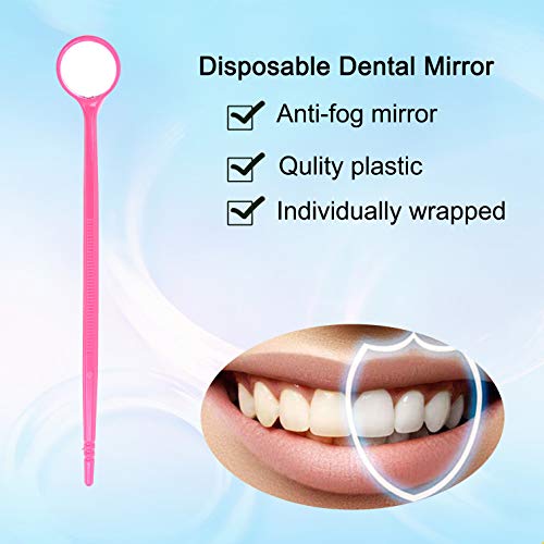 100pcs Disposable Dental Exam Mouth Mirrors Oral Dental Mirror Plastic Dental Instrument (Pink) Pink