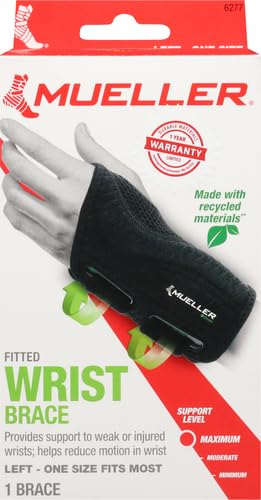 Mueller Sports Medicine Mueller Green Fitted Wrist Brace Left Hand, 0.212 Lb One Size