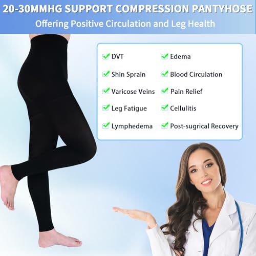 Medical Compression Leggings for Women & Men, 20-30mmHg Compression Tights X-Large Footless/Black