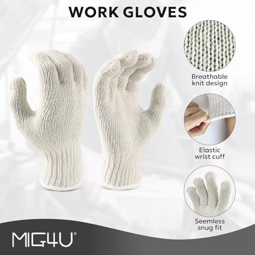 MIG4U 12 Pairs Work Gloves - Cotton String Gloves for Safety Work - Glove Liner Hand Saver Heat Protection for BBQ (Large, Economic) Large