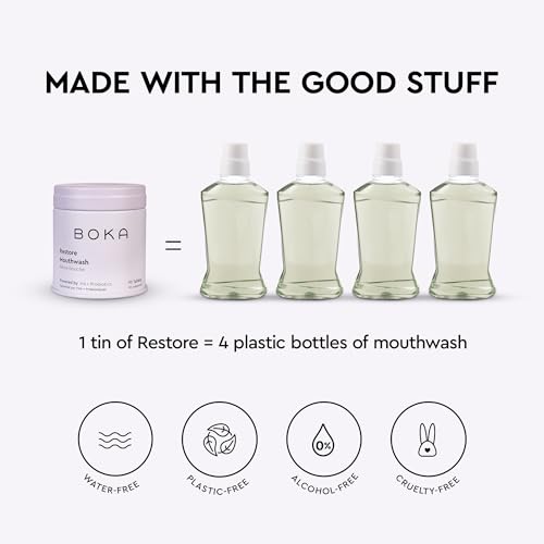 Boka Fluoride Free Probiotic Toothpaste Peppermint Blossom 4 Fl Oz and Travel Size Mouthwash Tablets Mint 1pack 90 pcs, Appropriate for Sensitive Teeth, Freshens Breath Bundle