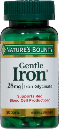 Nature’s Bounty Gentle Iron 28 mg Capsules with Vitamin C,Folic Acid,Vitamin B-12 Iron Supplement,Non-GMO,Gluten-Free,90 Count (Pack of 2) 90 Count (Pack of 2)