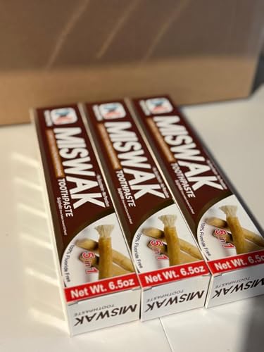 Miswak Toothpaste (6.5oz)- 3 Pack- 5in1; Made with Moringa, Cinnamon, Miswak Extract, Olive, and Honey; 100% Fluroride Saccharin and Paraben Free