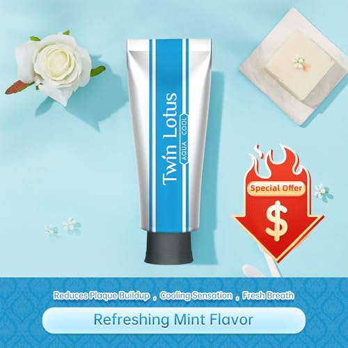 Twin Lotus Herbal Aqua Cool Toothpaste,fluoride free,no Saccharin,no Triclosan,Clean Mint Toothpaste for Bad Breath and Botanique Whitening,for sensitive teeth relief,3.52oz 3 Pks