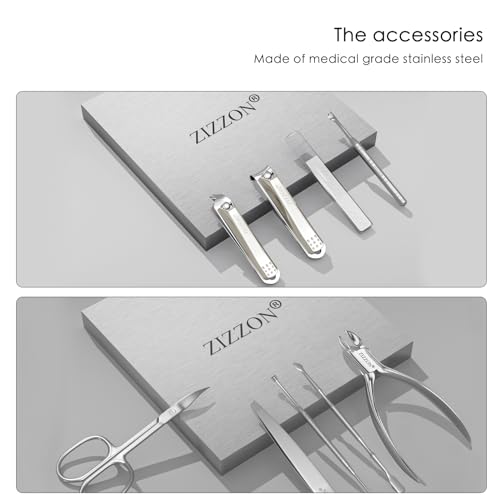 ZIZZON Manicure Set Professional Stainless Steel Toenail and Fingernail Clippers Set 9 in1 Pedicure and Grooming kit with Travel Case (Orange) Orange