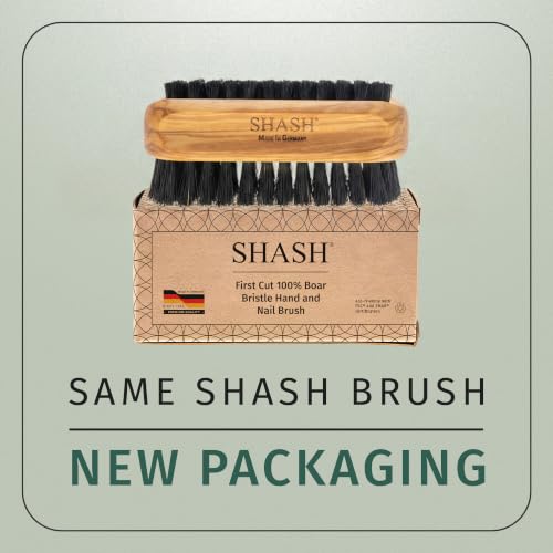 SHASH Made in Germany - 100% First Cut Boar Bristle Nail Brush - Gently Removes Dirt, Grime for Clean Hands - Exfoliates Skin for Soft, Smooth Texture, Wood (Olive) (Black Boar Bristle) Black Boar Bristle