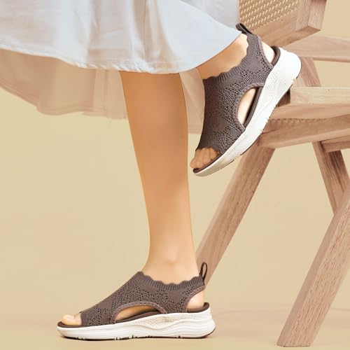 Womens Orthopedic Walking Sandals Arch Support Comfort Slip-On Sport Sandals Open-Toe Athletic Sandals for Plantar Fasciitis Summer Beach Casual 8 Mocha