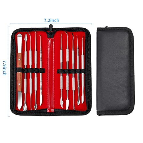 10 PCS Wax Carving Tools Dental Waxing Instruments with Case, Stainless Steel Wax Carvers Set - Metal Clay Sculpting Pottery Sculpture Tools - Double Ended DIY Waxing Modeling Kits