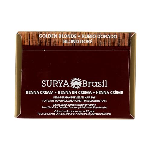 Surya Brasil Henna Cream Golden Blonde - 98% Natural Ingredients, Vegan, Cruelty-Free, Eco-Friendly, Semi-Permanent Hair Color, Deep Hydration & Shine, 2.37 oz