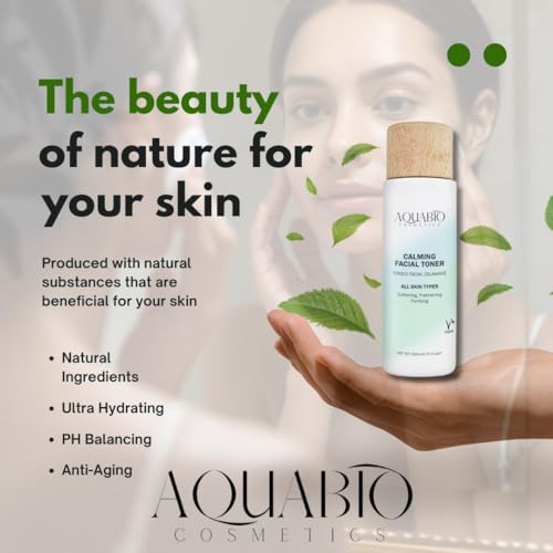 AquaBio Organic Hydrating Toner with Rose Water & Aloe Vera, Moisturizing Toner for Dry Skin, Vegan & Alcohol-Free, Calming & Nourishing, Gentle & Balancing, Purifying & Brightening Formula 6.75 Oz