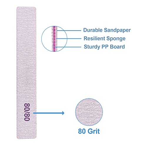80/80 Grit Nail Files, Emery Boards Nail File for Acrylic and Gel Nails, Coarse Nail File Double Sided 80 Grits Emory Professional Filers Reusable Washable Manicure Square Gray 12 Pcs 80/80 Grit