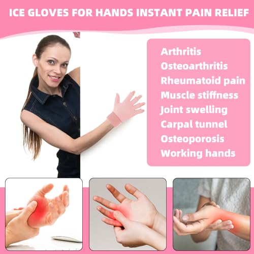 JFHNMLW Finger Arthritis Compression Hand Ice Pack Gloves for Pain Relief, Adjustable Pink Wrist Ice Pack for Hot Cold Therapies, Reusable Gel Finger Ice Gloves Sleeve for Tendinitis, Carpal Tunnel