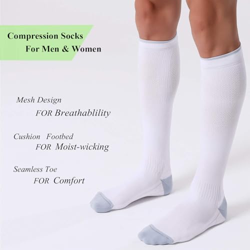FITRELL 3 Pairs Compression Socks for Women and Men 20-30mmHg-Circulation Support Socks Large-X-Large Black+white+grey