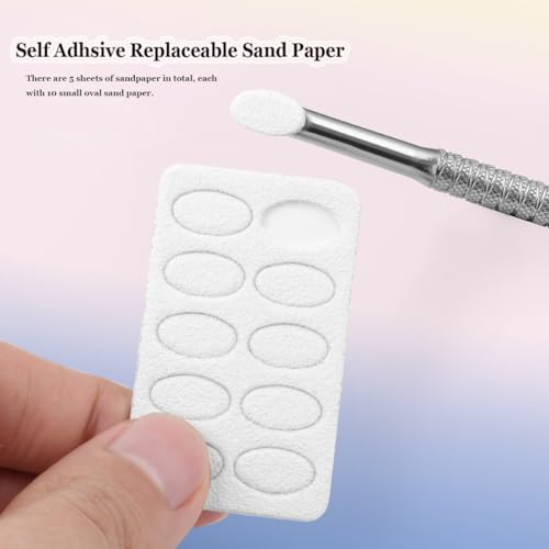 Cuticle Pusher with 2 Ends,Pre-treatment Cuticle Pusher Cuticle Remover with Sandpaper Sheets,Nail Art Dead Skin Removing Manicure Tool (1 Cuticle Pusher+5 Sandpaper Sheets)