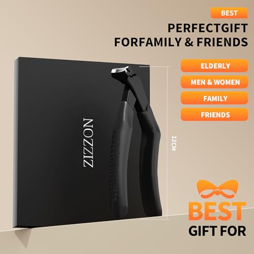 ZIZZON Ergonomic Non-Slip Long Handle Nail Clippers for Seniors – Angled Head with Wide Jaw, Built in Catcher for Thick Toenails and Fingernails