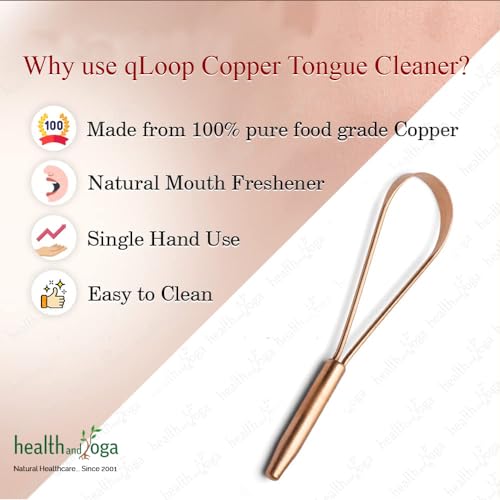 HealthAndYoga™ SteloSwipe Tongue Cleaner Scraper - Sterilizable Surgical Steel Tongue Brush (Set of 2) Plus qLoop Copper Tongue Cleaner (Set of 2)
