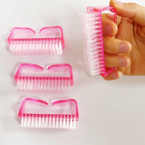 SQULIGT 4Pcs Nail Brushes for Cleaning Fingernails, Handle Grip Nail Scrubber Brush, Manicure Tools Scrub Brushes Kit, Toenail Brush To Clean Under Nails Pedicure Foot Small Brush Women Men (Pink)
