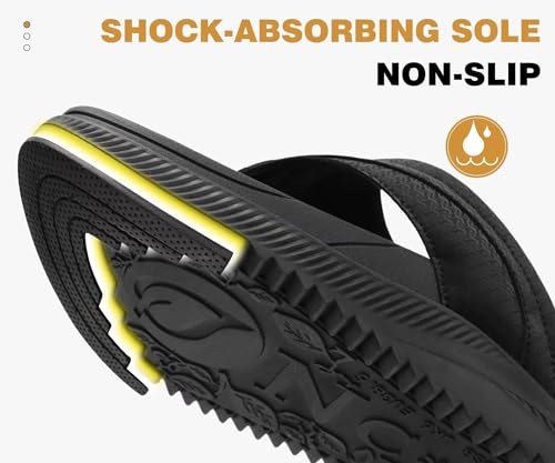 ONCAI Women's Orthotic Cushion Flip Flops Recovery Walking Sandals for Women with Arch Support Summer Comfortable Slip On Flip Flops for Womans Size 6-12 11 Black