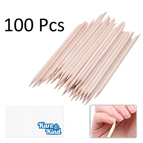 Kare & Kind 100x Double-Sided Orange Wood Nail Sticks - Cuticle Pusher Remover Cleaner - Manicure, Pedicure, DIY - Home, Nail Salon - for Beginners and Profesional Nail Technicians