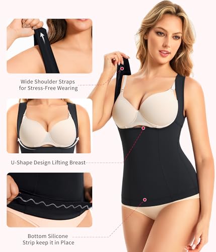 Gotoly Women's Waist Cincher Tummy Control Shapewear Compression Vest Medium Black/Beige 2pcs