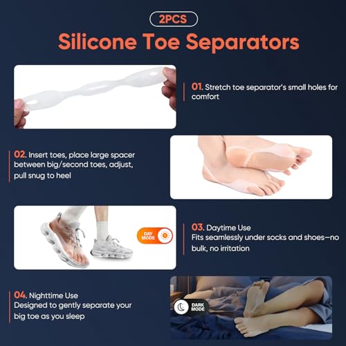 Bunion Corrector for Women & Men, Adjustable Knob Dual-Action Bunion Splint with Silicone Pad - Orthopedic Toe Straightener & Separator for Hallux Valgus Relief, Fits Left/Right Feet (Black) Black